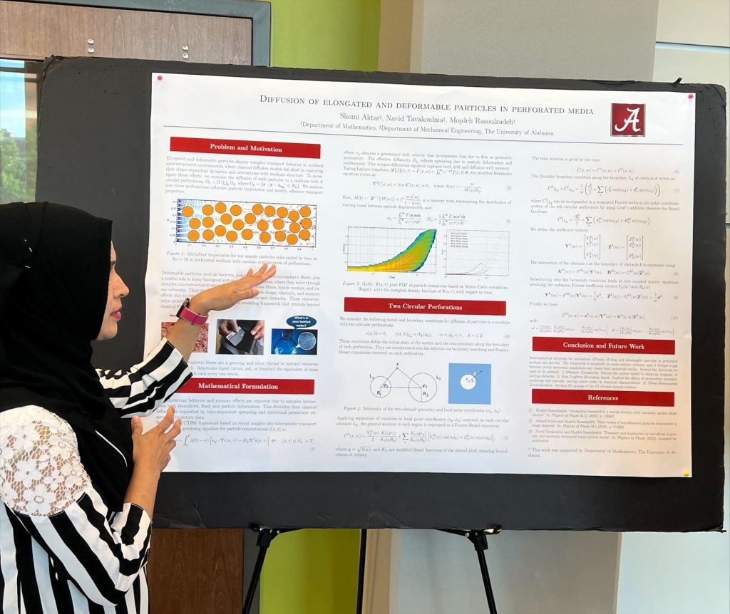 Shomi Aktar presenting her poster on diffusion of elongated and deformable particles in perforated media.